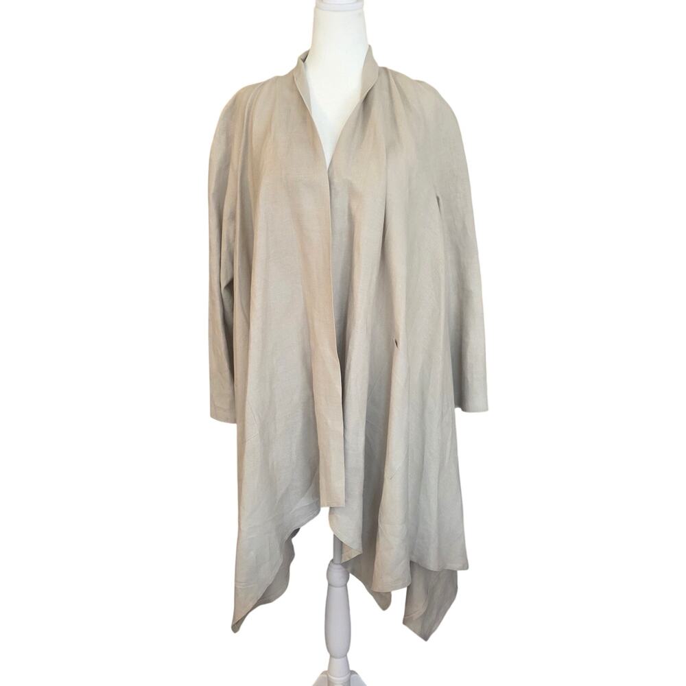 VTG Linen Eva Tralala Tan One Size Open Layering Jacket Asymmetrical Lagenlook
